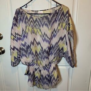Parker Multicolor 100% Silk Lined Chic Zigzag Patterned Blouse Size L